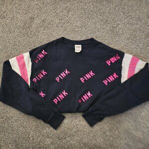 VICTORIA's SECRET pink SEQUIN crew TOP shirt BLUE white LONG SLEEVE
